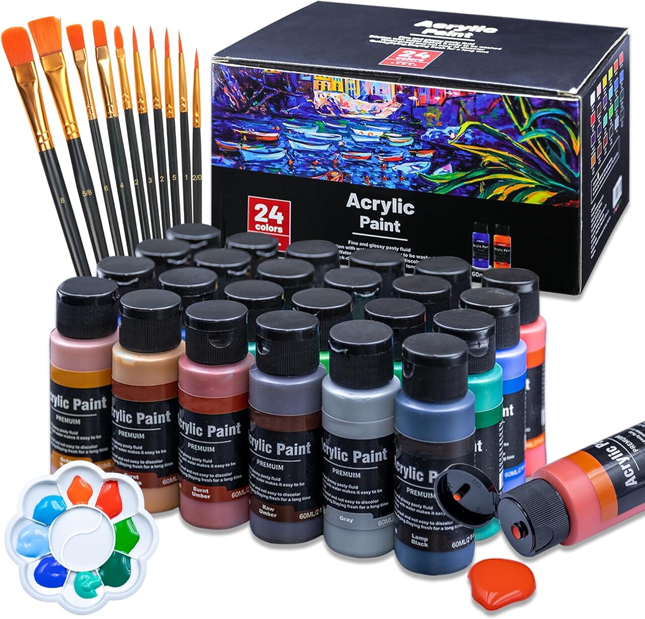 Acrylic Paint Set - 24 Colors Acrylic Paint Sets for Adults Perfect for Canvas Painting Ceramic Shuttle And Wood Apple Barrel Ideal for Adults Kids and Artists